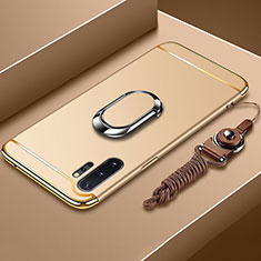Funda Bumper Lujo Marco de Metal y Plastico Carcasa con Anillo de dedo Soporte T01 para Samsung Galaxy Note 10 Plus 5G Oro