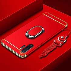 Funda Bumper Lujo Marco de Metal y Plastico Carcasa con Anillo de dedo Soporte T01 para Samsung Galaxy Note 10 Plus 5G Rojo