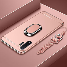 Funda Bumper Lujo Marco de Metal y Plastico Carcasa con Anillo de dedo Soporte T01 para Samsung Galaxy Note 10 Plus Oro Rosa