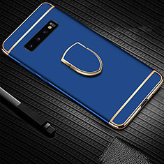 Funda Bumper Lujo Marco de Metal y Plastico Carcasa con Anillo de dedo Soporte T01 para Samsung Galaxy S10 5G Azul