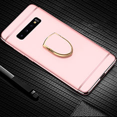 Funda Bumper Lujo Marco de Metal y Plastico Carcasa con Anillo de dedo Soporte T01 para Samsung Galaxy S10 Oro Rosa
