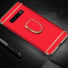Funda Bumper Lujo Marco de Metal y Plastico Carcasa con Anillo de dedo Soporte T01 para Samsung Galaxy S10 Plus Rojo