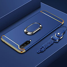 Funda Bumper Lujo Marco de Metal y Plastico Carcasa con Anillo de dedo Soporte T01 para Xiaomi Mi A3 Azul