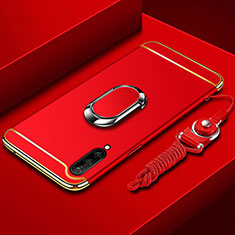 Funda Bumper Lujo Marco de Metal y Plastico Carcasa con Anillo de dedo Soporte T01 para Xiaomi Mi A3 Rojo