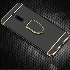 Funda Bumper Lujo Marco de Metal y Plastico Carcasa con Anillo de dedo Soporte T01 para Xiaomi Redmi K20 Negro