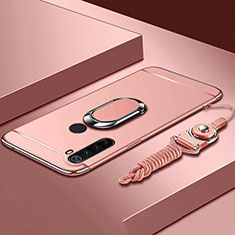 Funda Bumper Lujo Marco de Metal y Plastico Carcasa con Anillo de dedo Soporte T01 para Xiaomi Redmi Note 8 (2021) Oro Rosa