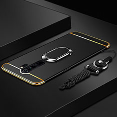Funda Bumper Lujo Marco de Metal y Plastico Carcasa con Anillo de dedo Soporte T01 para Xiaomi Redmi Note 8 Pro Negro