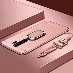 Funda Bumper Lujo Marco de Metal y Plastico Carcasa con Anillo de dedo Soporte T01 para Xiaomi Redmi Note 8 Pro Oro Rosa