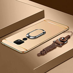 Funda Bumper Lujo Marco de Metal y Plastico Carcasa con Anillo de dedo Soporte T02 para Huawei Mate 20 X 5G Oro