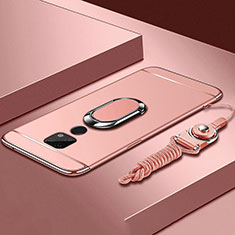 Funda Bumper Lujo Marco de Metal y Plastico Carcasa con Anillo de dedo Soporte T02 para Huawei Mate 20 X 5G Oro Rosa