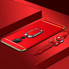 Funda Bumper Lujo Marco de Metal y Plastico Carcasa con Anillo de dedo Soporte T02 para Huawei Mate 20 X 5G Rojo