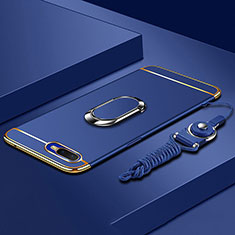 Funda Bumper Lujo Marco de Metal y Plastico Carcasa con Anillo de dedo Soporte T02 para Oppo RX17 Neo Azul