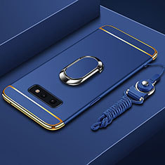 Funda Bumper Lujo Marco de Metal y Plastico Carcasa con Anillo de dedo Soporte T02 para Samsung Galaxy S10e Azul