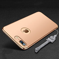 Funda Bumper Lujo Marco de Metal y Plastico Carcasa con Anillo de dedo Soporte y Lanyard para Apple iPhone 8 Plus Oro