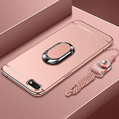 Funda Bumper Lujo Marco de Metal y Plastico Carcasa con Anillo de dedo Soporte y Lanyard para Huawei Enjoy 8e Lite Oro Rosa