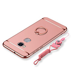 Funda Bumper Lujo Marco de Metal y Plastico Carcasa con Anillo de dedo Soporte y Lanyard para Huawei Honor Play 5X Oro Rosa