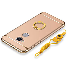 Funda Bumper Lujo Marco de Metal y Plastico Carcasa con Anillo de dedo Soporte y Lanyard para Huawei Honor X5 Oro