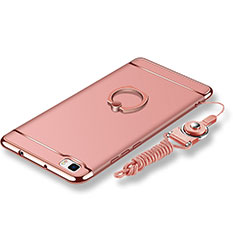 Funda Bumper Lujo Marco de Metal y Plastico Carcasa con Anillo de dedo Soporte y Lanyard para Huawei P8 Lite Oro Rosa