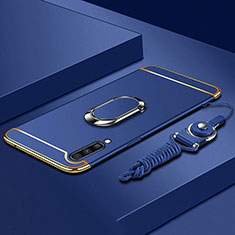 Funda Bumper Lujo Marco de Metal y Plastico Carcasa con Anillo de dedo Soporte y Lanyard para Samsung Galaxy A70 Azul