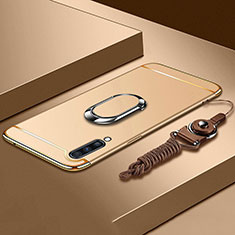 Funda Bumper Lujo Marco de Metal y Plastico Carcasa con Anillo de dedo Soporte y Lanyard para Samsung Galaxy A70S Oro