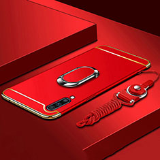 Funda Bumper Lujo Marco de Metal y Plastico Carcasa con Anillo de dedo Soporte y Lanyard para Samsung Galaxy A70S Rojo