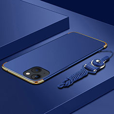 Funda Bumper Lujo Marco de Metal y Plastico Carcasa con Lanyard para Apple iPhone 13 Mini Azul