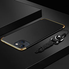 Funda Bumper Lujo Marco de Metal y Plastico Carcasa con Lanyard para Apple iPhone 14 Plus Negro