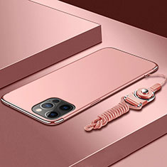 Funda Bumper Lujo Marco de Metal y Plastico Carcasa con Lanyard para Apple iPhone 14 Pro Oro Rosa