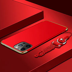 Funda Bumper Lujo Marco de Metal y Plastico Carcasa con Lanyard para Apple iPhone 14 Pro Rojo