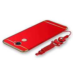 Funda Bumper Lujo Marco de Metal y Plastico Carcasa con Lanyard para Huawei Enjoy 7 Plus Rojo