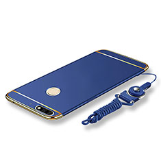 Funda Bumper Lujo Marco de Metal y Plastico Carcasa con Lanyard para Huawei Enjoy 8 Azul