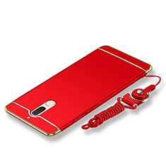 Funda Bumper Lujo Marco de Metal y Plastico Carcasa con Lanyard para Huawei G10 Rojo