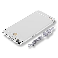 Funda Bumper Lujo Marco de Metal y Plastico Carcasa con Lanyard para Huawei G8 Mini Plata