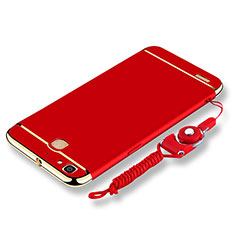 Funda Bumper Lujo Marco de Metal y Plastico Carcasa con Lanyard para Huawei G8 Mini Rojo