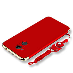 Funda Bumper Lujo Marco de Metal y Plastico Carcasa con Lanyard para Huawei Honor 6C Pro Rojo