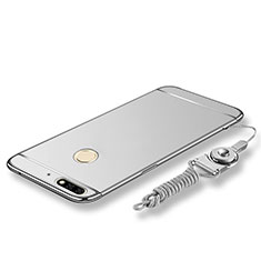 Funda Bumper Lujo Marco de Metal y Plastico Carcasa con Lanyard para Huawei Honor 7C Plata