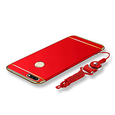 Funda Bumper Lujo Marco de Metal y Plastico Carcasa con Lanyard para Huawei Honor 7C Rojo