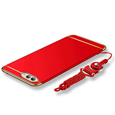 Funda Bumper Lujo Marco de Metal y Plastico Carcasa con Lanyard para Huawei Honor View 10 Rojo