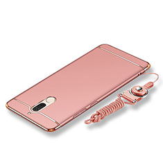 Funda Bumper Lujo Marco de Metal y Plastico Carcasa con Lanyard para Huawei Nova 2i Oro Rosa