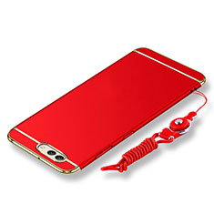 Funda Bumper Lujo Marco de Metal y Plastico Carcasa con Lanyard para Huawei Nova 2S Rojo