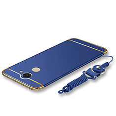 Funda Bumper Lujo Marco de Metal y Plastico Carcasa con Lanyard para Huawei Y7 Prime Azul