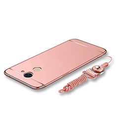 Funda Bumper Lujo Marco de Metal y Plastico Carcasa con Lanyard para Huawei Y7 Prime Oro Rosa