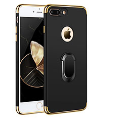 Funda Bumper Lujo Marco de Metal y Plastico con Anillo de dedo Soporte A01 para Apple iPhone 8 Plus Negro