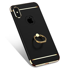 Funda Bumper Lujo Marco de Metal y Plastico con Anillo de dedo Soporte F02 para Apple iPhone X Negro