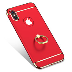 Funda Bumper Lujo Marco de Metal y Plastico con Anillo de dedo Soporte F02 para Apple iPhone X Rojo