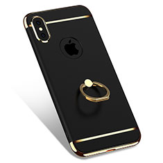 Funda Bumper Lujo Marco de Metal y Plastico con Anillo de dedo Soporte F02 para Apple iPhone Xs Max Negro