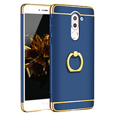 Funda Bumper Lujo Marco de Metal y Plastico con Anillo de dedo Soporte para Huawei Honor 6X Pro Azul