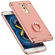 Funda Bumper Lujo Marco de Metal y Plastico con Anillo de dedo Soporte para Huawei Honor 6X Pro Oro Rosa