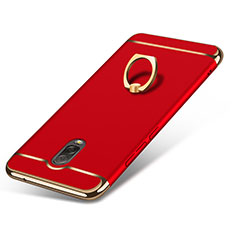 Funda Bumper Lujo Marco de Metal y Plastico con Anillo de dedo Soporte para Samsung Galaxy C8 C710F Rojo