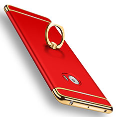Funda Bumper Lujo Marco de Metal y Plastico con Anillo de dedo Soporte para Xiaomi Mi Note 2 Rojo